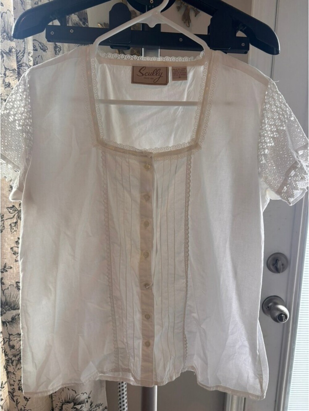 Scully 100% Cotton Lace Pintuck Blouse Medium